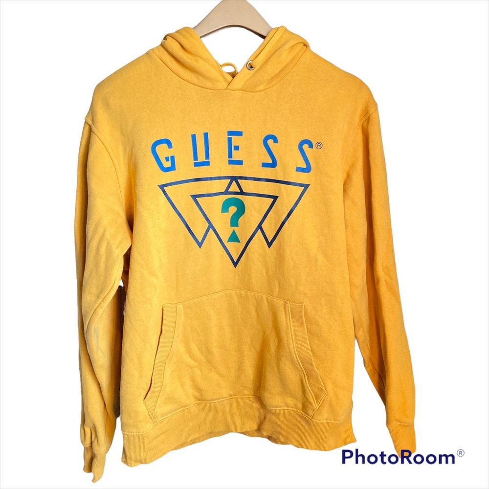 Guess Triangle Logo Hoodie Mustard Yellow Pullover Sweatshirt Women’s Small